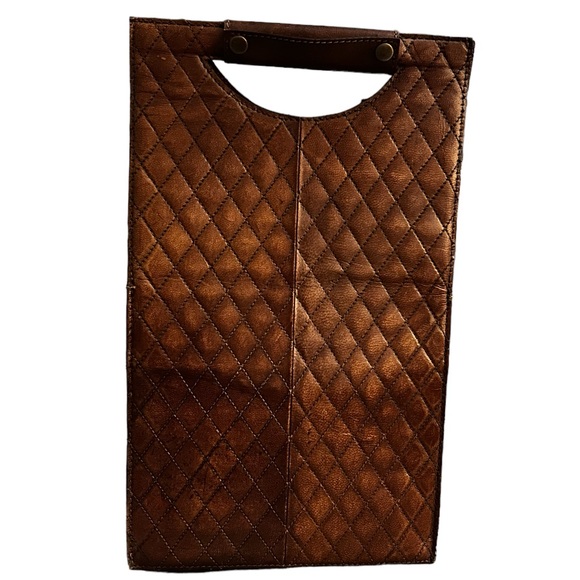 Unique Quilted Cognac Leather Handbag - Picture 2 of 5